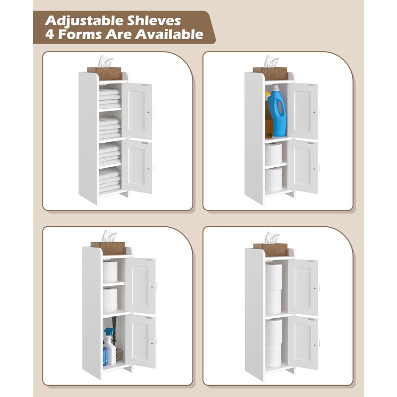 Akxomel Small Bathroom Cabinet with 2 Doors, Narrow Toilet Paper