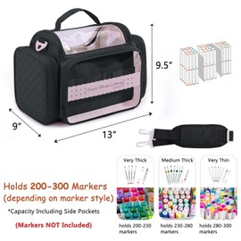 APOFFICE Marker Organizer Case Bag for 200-300 Markers – Large Art Supply Storage Bag with Detachable Dividers, Travel Marker Holder for Alcohol Markers, Brush Pens, Colored Pencils & Craft Supplies