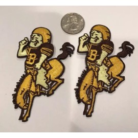 (2)-DENVER BRONCOS VINTAGE EMBROIDERED IRON ON PATCHES Approx 3.5" x 2.5"