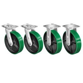 FOVERSWIVE 8"x2" Heavy Duty Casters- Polyurethane Casters Wheel, Casters Set of 4 Heavy Duty, Capacity up to 6000 Lb. Use for Platform Truck, U-Boat Cart, Workbenches (2 Swivel &2 Rigid)