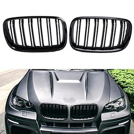 XOPIYAO X5 X6 Grille, Front Kidney Grille Glossy Black Fit 2007-2013 X5 E70 X6 E71 (Gloss Black Double Slat Kidney Grill)