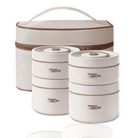 Sightday Pack of 4 Thermal Lunch Box Stainless Steel with Bag, Thermal Container for Food, Leak-Proof Food Keep Warm Container for Home, Office, Picnic (Beige-2 x 440 ml and 2 x 600 ml)