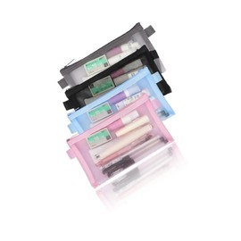 Honwor Clear Mesh Zipper Pencil Case Set - 4 Piece Exam Stationery Organizer for Students and Makeup Storage for Women(Pink Blue Black Gray)