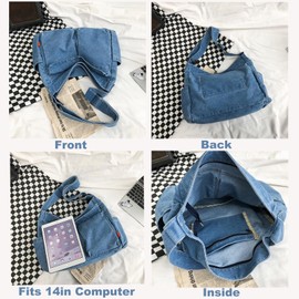 Henmifyer Canvas Messenger Large Hobo Crossbody Shoulder Tote Bag with Multiple Pockets for Women Men Travel Casual (Dark Blue)