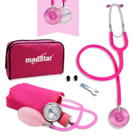 MEDSTAR | Kit Baumanómetro Aneroide con Estetoscopio de una Campana FULL COLOR (Rosa)