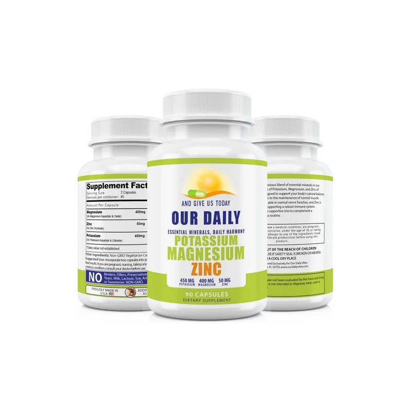 Magnesium Potassium Zinc Cápsulas 90 Vegano Suplemento