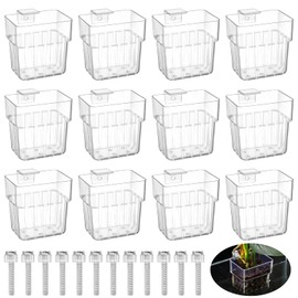 Youdaju 12 Pack Top Hanging Fish Tank Plant Pot Clear Aquarium Plant Holder with Hook Aquatic Plant Cup Holder Aquarium Aquatic Plant Pot Water Landscape Decoration for Plant Water Feature Decoration