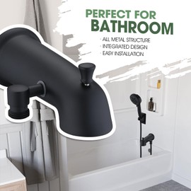 All Metal Tub Spout with Diverter for Hand Held Shower, Fits for Threaded 1/2" or 3/4" IPS, Bathtub Faucet with Shower Diverter Universal Tub Diverter Spout, Matte Black