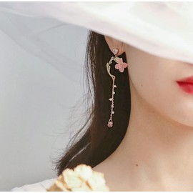 LAKIYOYO Pink Flower Dangle Earrings for Women Cute Asymmetry Flower Earrings Fairy Statement Summer Refreshing Seaside Idyllic Holiday Women's Jewellery Earrings（style 1）, Zinc, No Gemstone