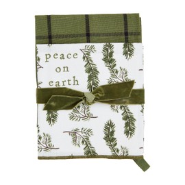 Mud Pie White Christmas Towel Set, Peace, 16 1/2" x 26"