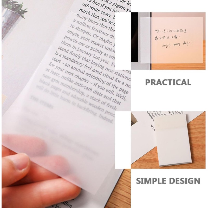 5 Piezas Bloc de Notas Adhesivas Transparentes Impermeables de Pet