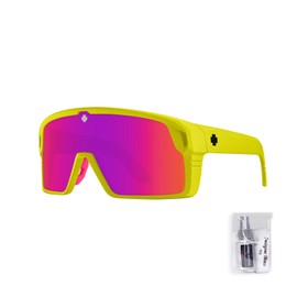 SPY Monolith 62MM Matte Neon Yellow/Happy Gray Green Pink Spectra Mirror Rectangular Sunglasses for Men + BUNDLE With Designer iWear Complimentary Eyewear Kit