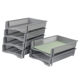 Lesbin 6-Pack Gray Plastic Stackable Paper Letter Tray