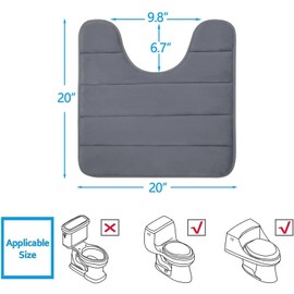 Buganda Memory Foam U-Shaped Contour Toilet Rugs, Non Slip Absorbent, Thick Soft Washable Bathroom Mat, Floor Carpet Bath Rugs Mat for Toilet Base (20" x 20", Dark Grey)