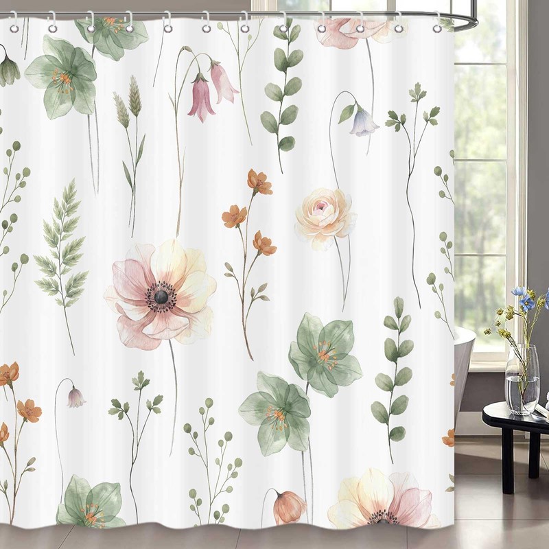 ICTEISOM Cute Floral Shower Curtain, Sage Green Flower Shower Curtains