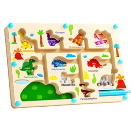 Embhlitfe Montessori Toys for 2 Year Old Boy - Wooden Magnetic Counting Maze with Colour Matching, Fine Motor Skills Learning Gift (Ages 2-5) (Dinosaur)