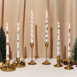 2 Pack Christmas Taper Candles, 10 Inch Unscented Candlesticks with String Light Design for Holiday Table Centerpiece, Fireplace Mantel, Advent Wreaths, Winter Weddings, Seasonal Home Decor
