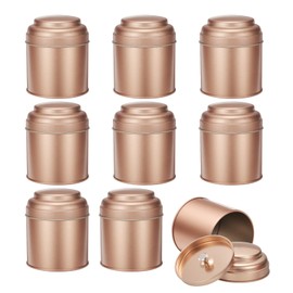 sourcing map 9 Pcs Tea Tins Canister with Airtight Double Lids, 8 oz Small Round Tin Can Box, Kitchen Canister Containers for Loose Tea Coffee Candy Spices, Rose Gold