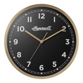 Ingersoll Analogue Wall Clock, Easy To Read, 30cm Diameter in Gold colour case with Black Dial