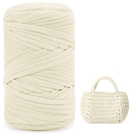 iEGrow 400g T-Shirt Yarn, Crochet Yarn, Textile Yarn for Crocheted Baskets, Suitable for Handbags, Carpets, Home Decoration, DIY Crafts, Chunky Yarn for Beginners, Milk White
