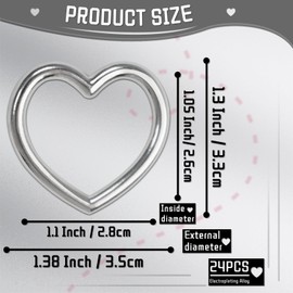 24 Pcs Heart Shape Metal Craft Ring Buckle Heart Buckle Ring Metal Heart Ring for Crafts Heart Ring for Punk Gothic Accessory (Silver)