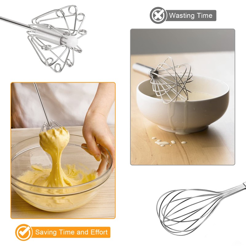 Manual Whisk Egg Beater, Stainless Steel Anti Hand Push Egg