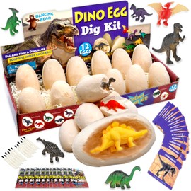 DANCING BEAR DANCING BEAR Dinosaur Egg Dig Kit Party Pack for 12 Kids, Excavate 12 Surprise Dinosaurs, Instruction Guides & ID Cards, Paleontology STEM Education, Fun Science Activity Gift Sets for Girls and Boys