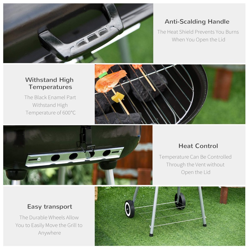 Outsunny Portable Charcoal Grill with Foldable Side Shelf and Bottom