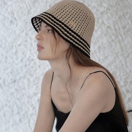 Hazzys (광주신세계)베이지 라인배색 면혼방 벙거지모자 HILG5E110I2 (Beige Line Color-Blocked Cotton Blend Bucket Hat) HILG5E110I2