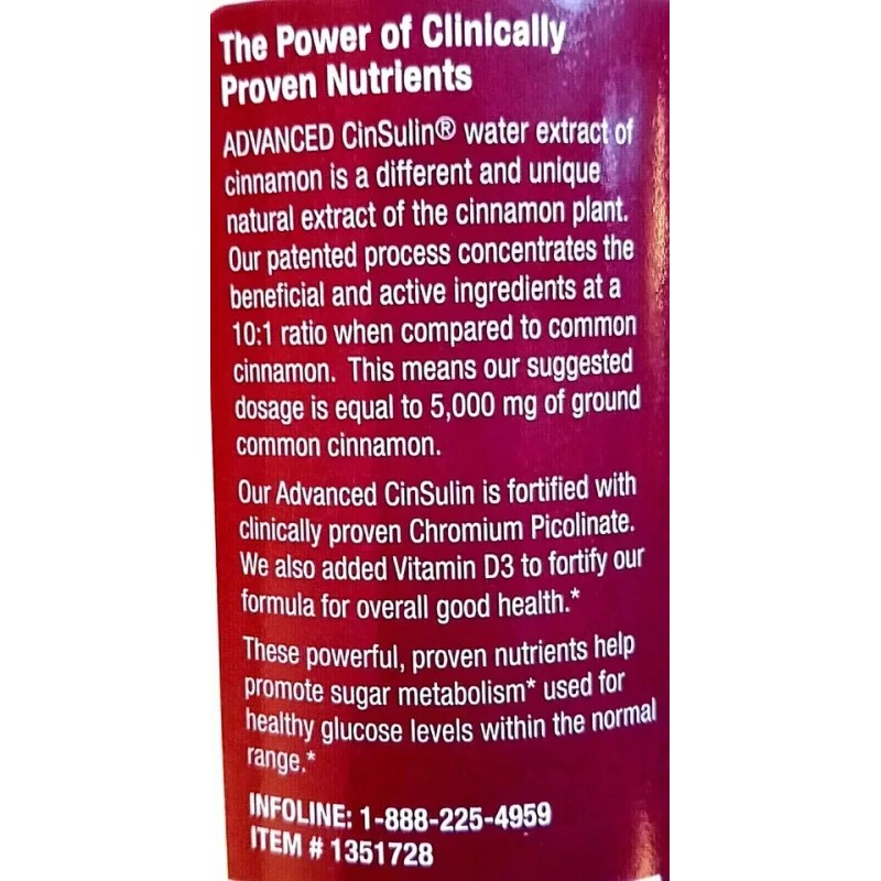 TruNature 4PK Trunature Advanced Strength CINSULIN Cinnamon Healthy Blood Glucose