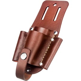 Leather Tool Pouch - Heavy Duty Full Grain & Top Grain Leather - 4 Pockets (Large/Small) - Stainless Steel Rivets - Brass Snap - Ideal for Electricians, Carpenters, Tradesmen