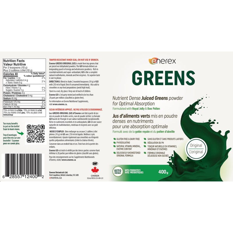 ENEREX ENEREX - Greens Original - Certified Organic Juice Powders,