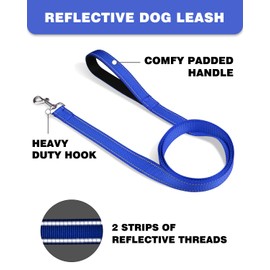 Erbine 6ft Dog Leash for Small Medium Large Dogs | One-Sided Reflective Nylon | Padded Handle | 3/4 inch Wide | Royal Blue