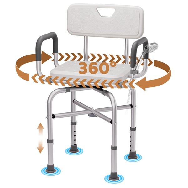 Swivel Shower Chair for Inside Shower 360° with Arms and