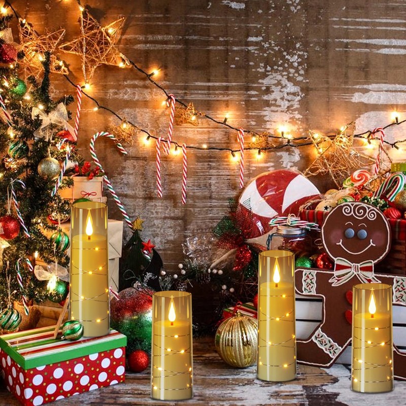 Wondise Flameless Flickering Candles with Embedded Star String Remote and