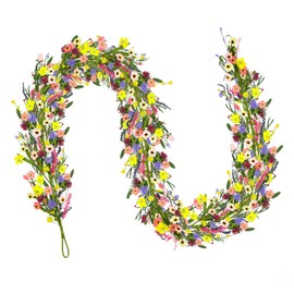 6.5 ft Artificial Wildflower Garland Wisteria Lavender Garland Daisy Lavender Faux Floral Vine Summer Spring Floral Fake Garland All Year Round Home Decor for Indoor Outdoor Home Wedding Arch