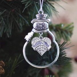 Inspired Silver - Washington - Silver Christmas Ornament - Pave Heart Charm Christmas Tree Ornament with Cubic Zirconia - Snowman Hanging Decoration