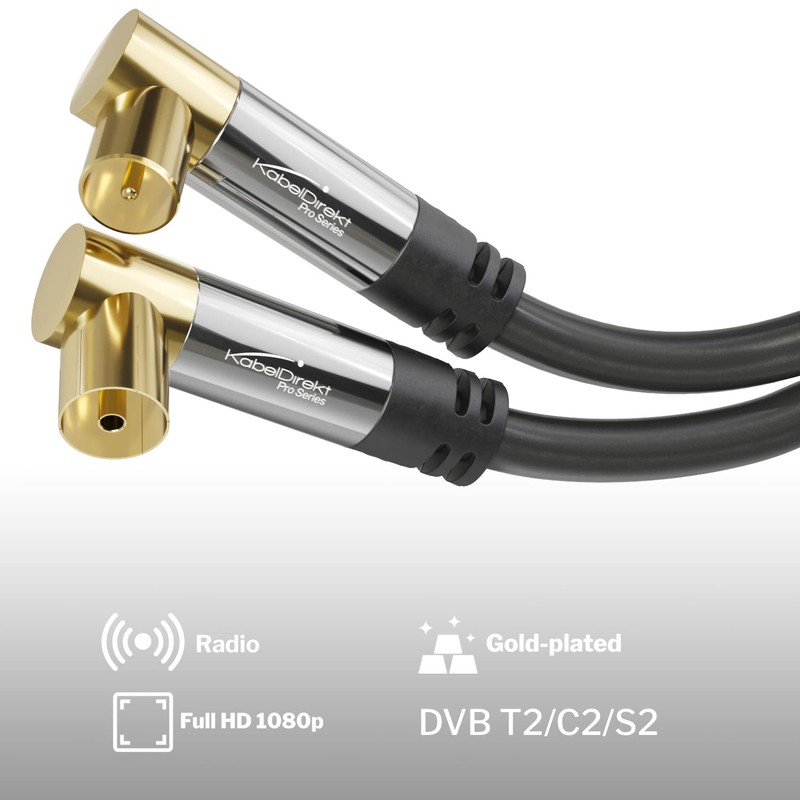 KabelDirekt 5m Coaxial Aerial/Antenna Cable with angle 90° (Male to