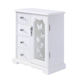 Jewelry Box with 4 Drawers Organizer, Beautiful Jewelry Organizer Double Door Design, Jewelry Case with Butterfly Pattern, for Necklaces, Rings, Earrings, Bracelets (White, with Butterfly Pattern)