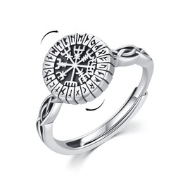 Viking Compass Ring, Graduation Gift 925 Sterling Silver Vegvisir Pirate Compass Anxiety Ring Adjustable Rotate Compass Stress Ring Celtic Compass Jewellery Gift for Dad Husband Birthday Christmas