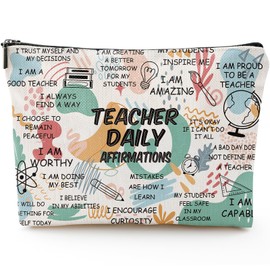Sitsink Teacher Appreciation Gifts for Women - Cute Makeup Bag Ideal for Teacher Birthday Retirement, Stuff Appreciation Thank You Gifts, white, Teacher Affirmation Gifts