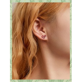 Boho Porker Hearts Spades Stud Earrings for Women Girls 925 Sterling Silver Asymmetric Red Black Small Studs Cartilage Tragus Post Piercing Earrings Vintage Valentine Gambling Casino Jewelry Gifts