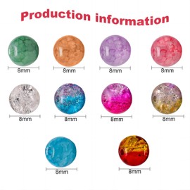 Pack of 200 Natural Gemstones with Hole, 8 mm Round Crackle Glass Beads, Coloured Loose Stone Beads in 10 Colours, Gemstone Beads in Large Quantities, Assorted Gemstones Beads for DIY Threading