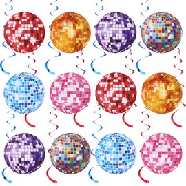 Pack of 12 Mini Disco Ball Decoration, Small Disco Ball Hanging for Party, Colourful Party Decoration, Disco Balls Set for 70s Theme Party, Retro Celebration, Wedding, Birthday and Christmas