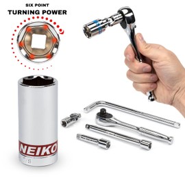 NEIKO 02512A 3/8” Drive Socket Set with Quick Release Ratchet (90 Tooth), 43 Piece Standard and Deep Metric Sizes, 6mm to 24mm, 6 Point, Universal Joint, 3/8” Extension Bars, Made with CR-V Steel