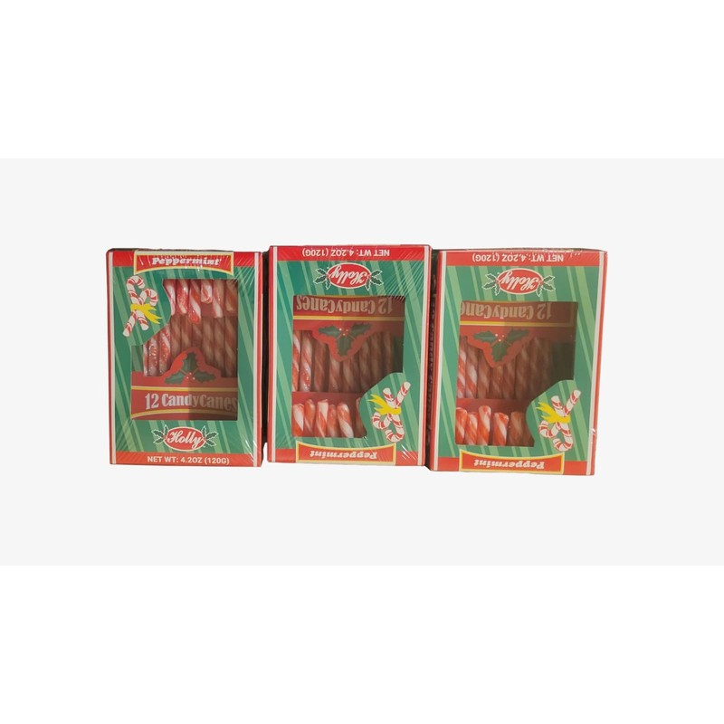 Holly 12 Candy Canes, Set of 3 Boxes
