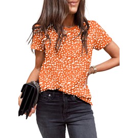 EVALESS Tops for Women 2025 Casual Crewneck Short Sleeve Tops Trendy Polka Dots Shirts Loose Fit T Shrts Orange Medium