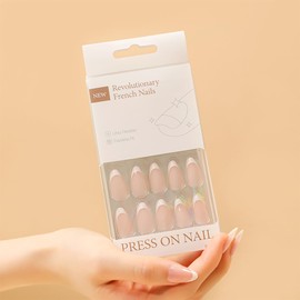 30Pcs Handmade Nails Press on Nails Medium Almond SWEKKE French Tip Fake Nails Nude Full Cover White Nail Tip False Nails with Designs Glossy Glue on Nails Manicure Acrylic Nails for Women Girls
