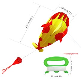 Giant Kite, Shyllin Wind Kite for Children, Killer Whale Kite, Kite for Adults, Beach Kite, Suitable for Lawns and Parks, 215 x 125 cm (Red and Yellow)