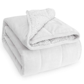 Wemore Sherpa Fleece Weighted Blanket for Adult, 15 lbs Dual Sided Cozy Fluffy Heavy Blanket, Ultra Fuzzy Throw Blanket with Soft Plush Flannel Top, 60 x 80 inches Queen Size White on Both Sides